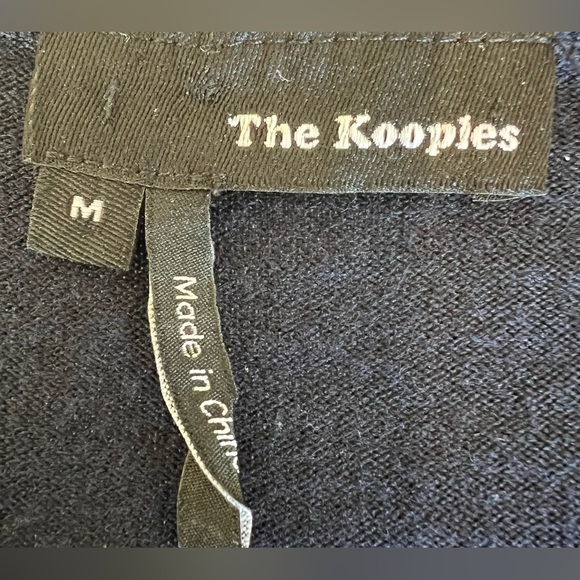 The Kooples Merino Wool Sweater Navy V-Neck Zip Shoulder Leather Trim Parisian - Picture 3 of 3